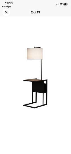 Modern Floor Lamp With The Magazine Rack And C Shaped Table Floor Bottom Control In Matte Black H55”