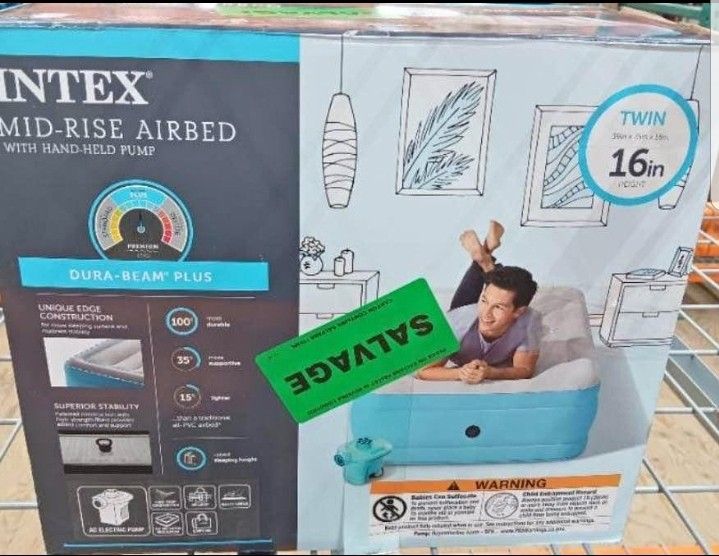 Intex Mid Rise Air Bed/ Air Matress with hand held pump Twin 16"