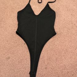 New Small black onepiece high cut bodysuit stretchy halter top lingerie