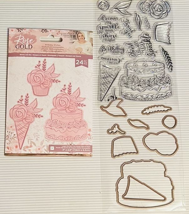 24pc Signature Birthday Wishes Rose Gold Dies & Clear Stamps