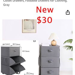 New 3 Drawer Storage Organizer, Storage Drawer for Bedroom, Fabric Storage Closet Drawers, Foldable Drawers for Clothing, Gray $30