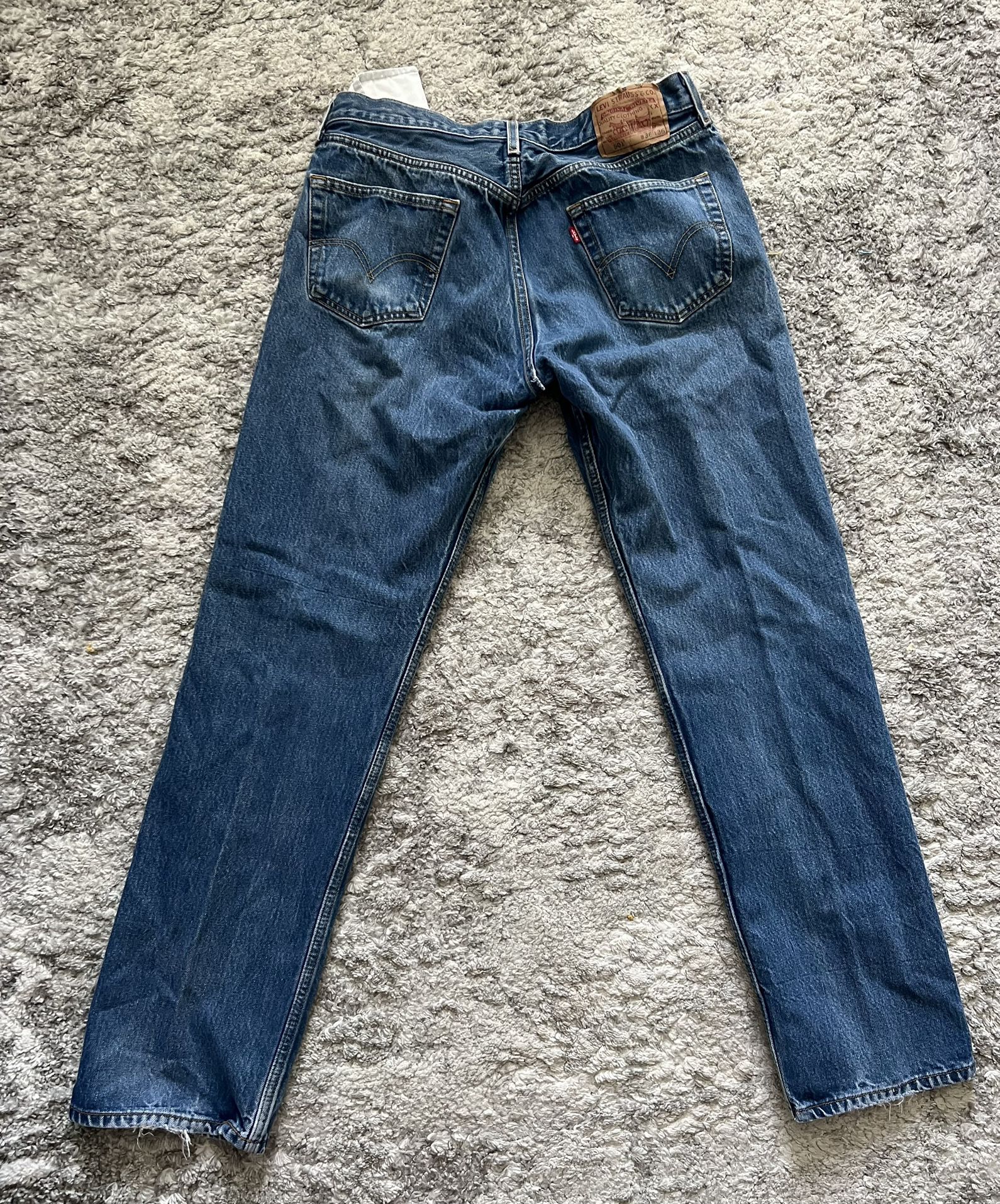 Levis Jeans Mens 36x36 Blue 501 Medium Button Fly Original Straight Leg Stretch