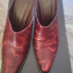 Donald J Pilner Perlie Red & Tan Italian Leather Western Mule Booties Size 6.5