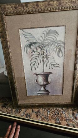 Painting of Palm Tree in Urn with Ornate Gold Frame