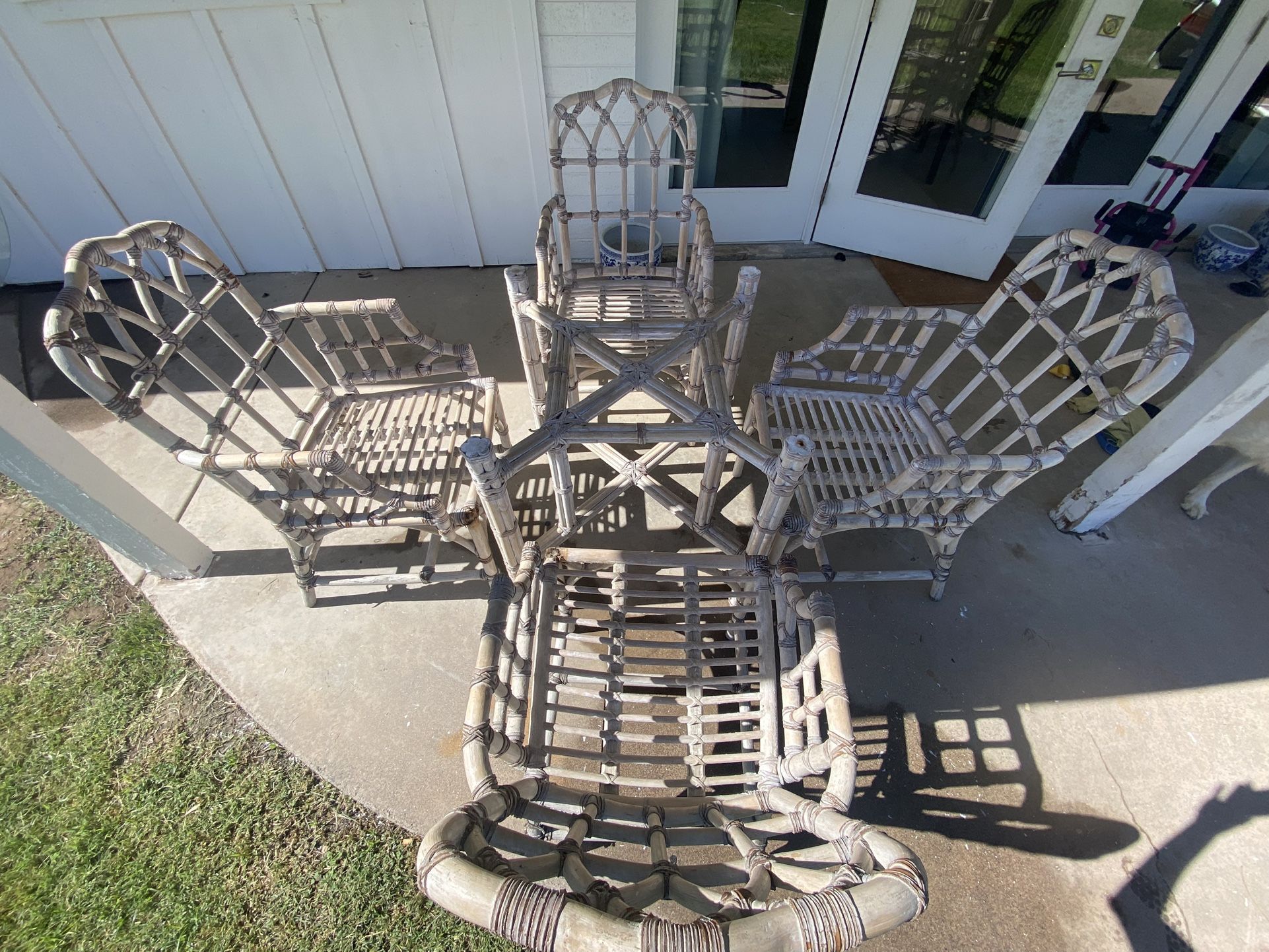 Antique McGuire Style Bamboo & Leather Dining Table And Chairs