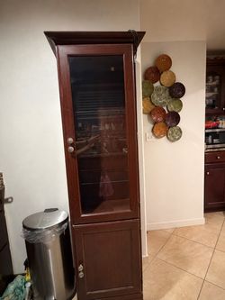 Dark Wood Display Cabinet with Glass Door