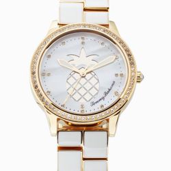 Tommy Bahama Gold and White Women's summery pineapple Watch