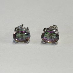 Sterling Silver 925 Mystic Topaz Stud Earrings 