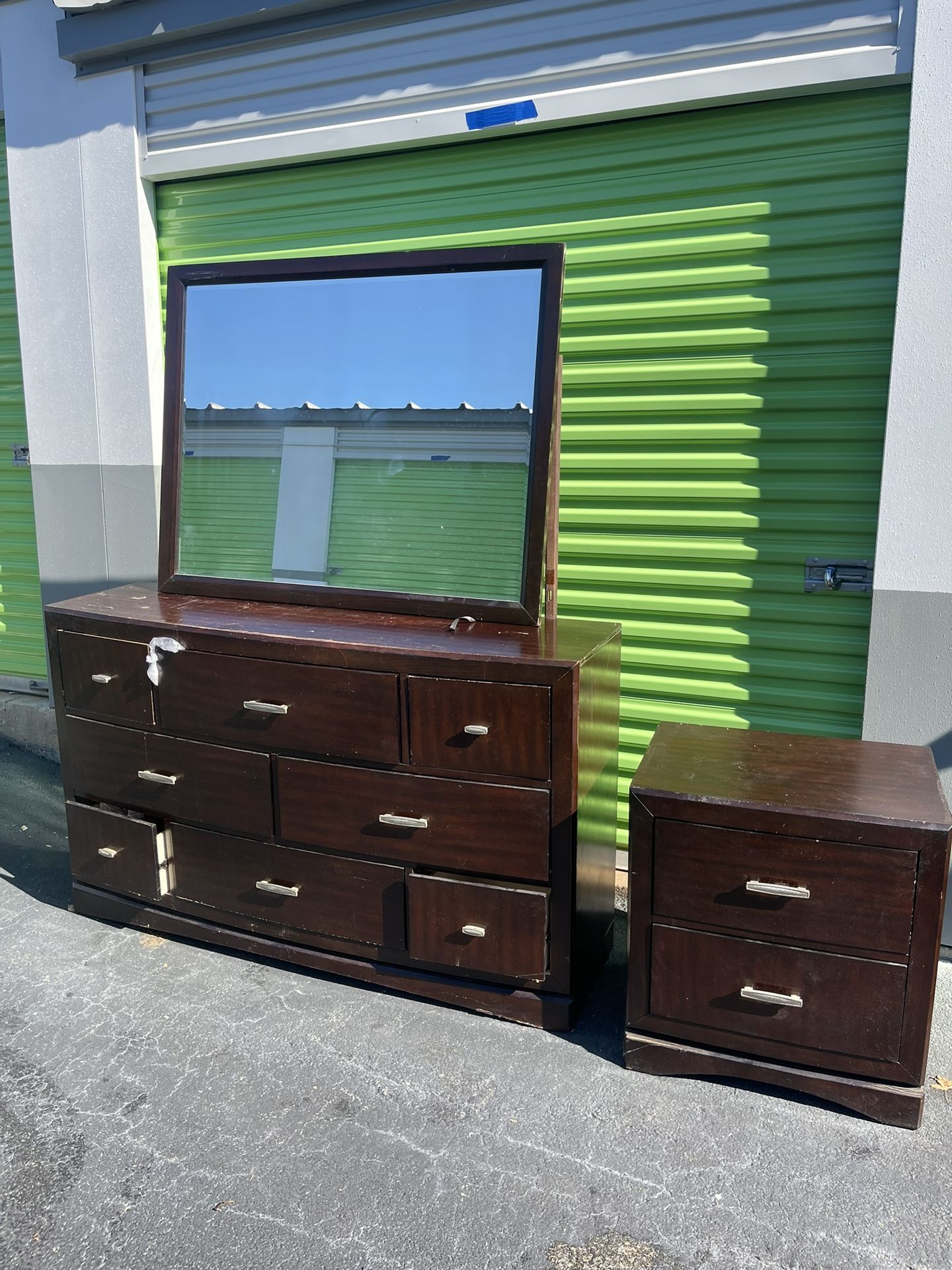 Brown Dresser With Mirror And Nightstand