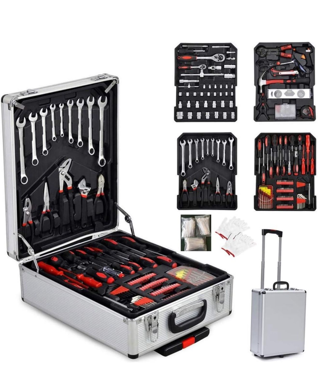 Henf 799 Pieces Sturdy Tool Set with Rolling Wheels Aluminium tool Chest Box, Household Tool kit Mechanic case perfect for home/Garage