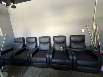 5-Seat Black Leather Home Theater Recliner Set