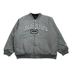 Vintage Ecko Unltd Bomber Jacket 3XL XXXL Gray Letterman Varsity Hip Hop Rap Y2K