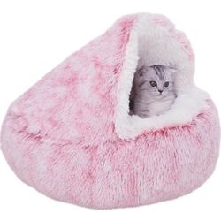 Calming Round Dog Beds &Cat Cave Bed with Hooded Cover,Plush Fluffy Dog Bed Anti