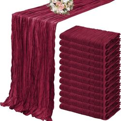 12 Pack Cheesecloth Table Runner 35 x 120 inch Long Boho Cheese Cloth Gauze Table Runners Semi Sheer Table Runner for Wedding Decor, Bridal Shower, Bi