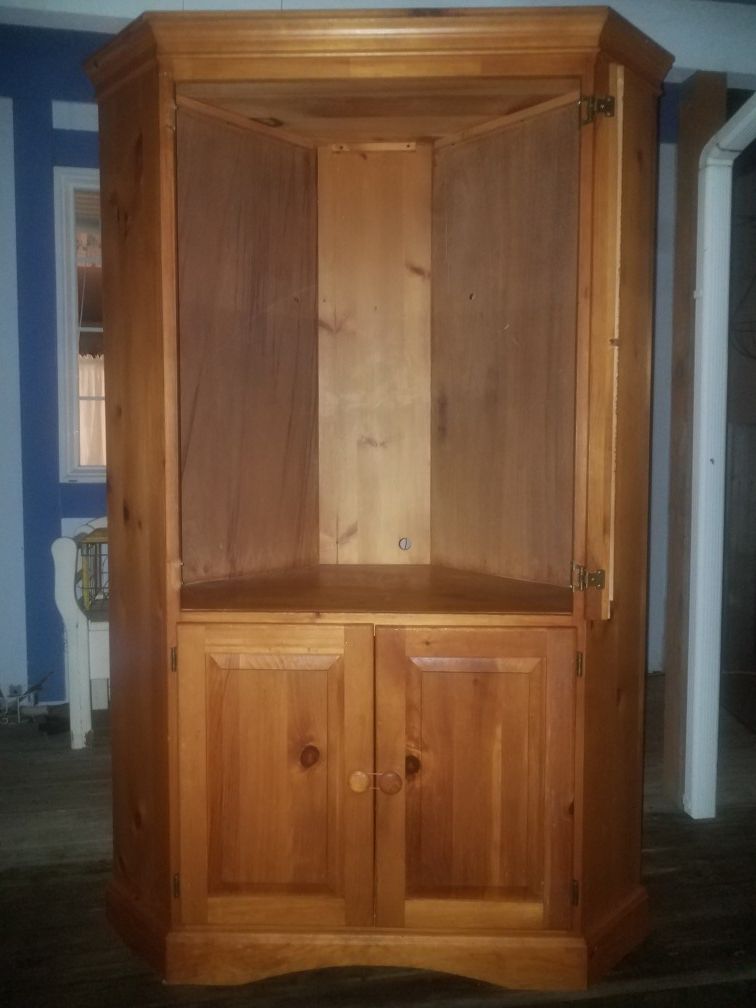 Knotty pine corner storage unit