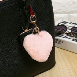 Heart Pom Fur Keychain Purse Charm