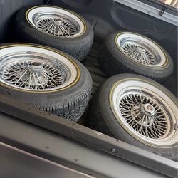 Authentic Dayton Wire Wheels – 15” Whitewalls – Complete Hardware – Set of 4