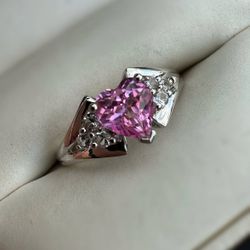 Jewelry 10k solid white gold rose quartz CZ stones 1.00CTW ring sz 7.00