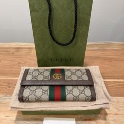Gucci GG Supreme Monogram Web Ophidia  Continental Wallet Brown 
