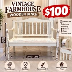 VINTAGE FARMHOUSE WOODEN BENCH – $100