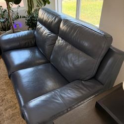 Moana Blue Leather Sofa and Loveseat