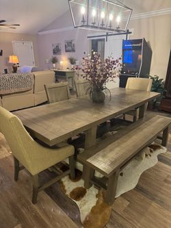Farmhouse Dining Table Set with Bench and Chairs