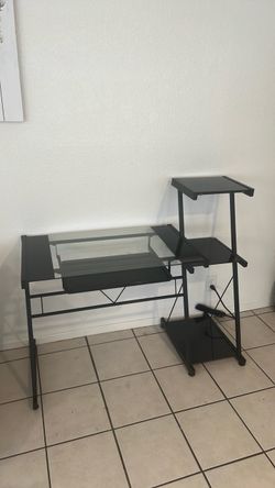 Black Glass Top Computer Desk with Tower Stand