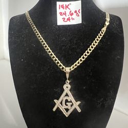 14K Solid Gold Chain and Pendant For Wedding 24.6Gr 24 Inches Long 