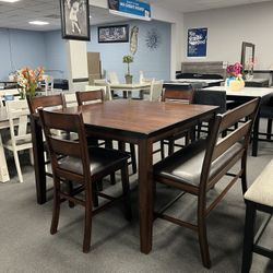 6PC Brown Counter Height Dining Table Set 