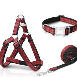 Reflective Dog Harness Collar Leash Set Easy Put In&Take Off Adjustable Dog 