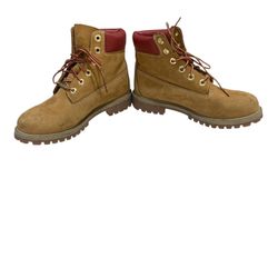 Timberland Tan 6-Inch Premium Waterproof Red Padded High Top Collar Men's Boots