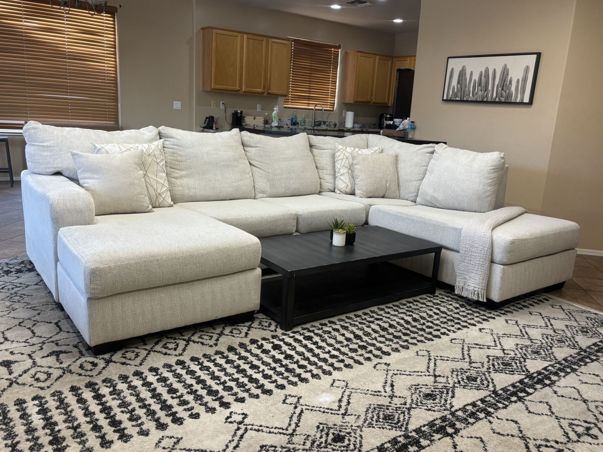 Beige Ashley U-Shape Fabric Chaise Sectional