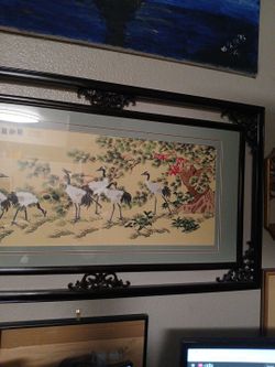 Chinese Framed Suzhou Silk Embroidery 6 Cranes (Fengshui)