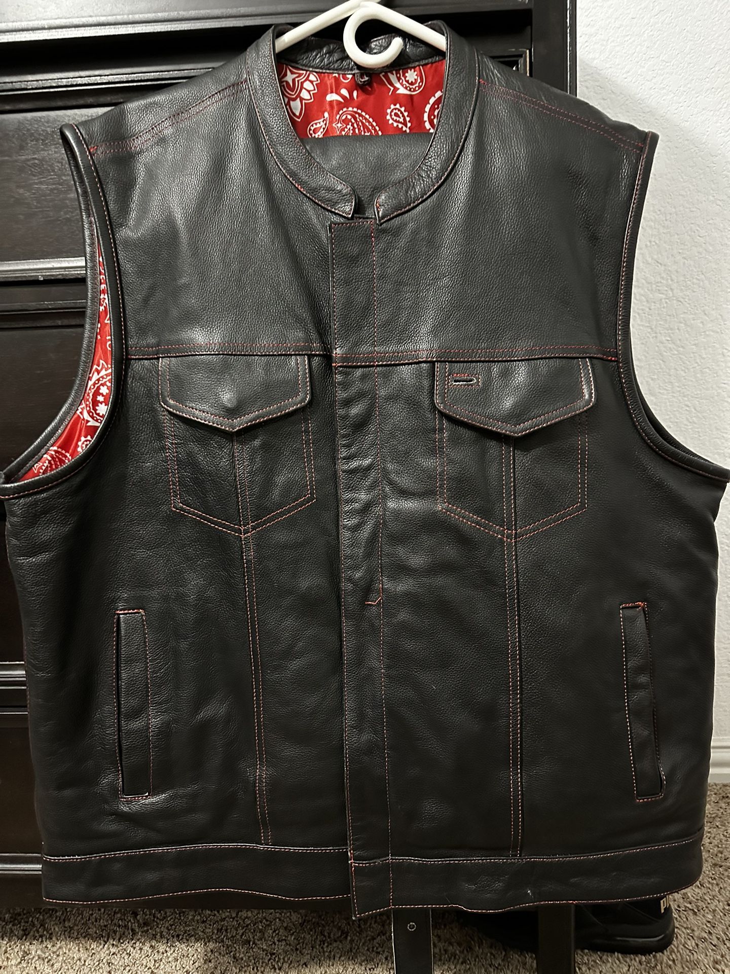 Black Leather Motorcycle Vest