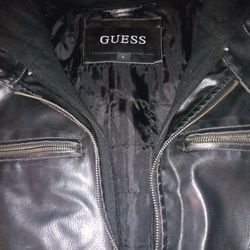 GUESS MOTORCYCLE LEATHER JACKET w/ Hoodie