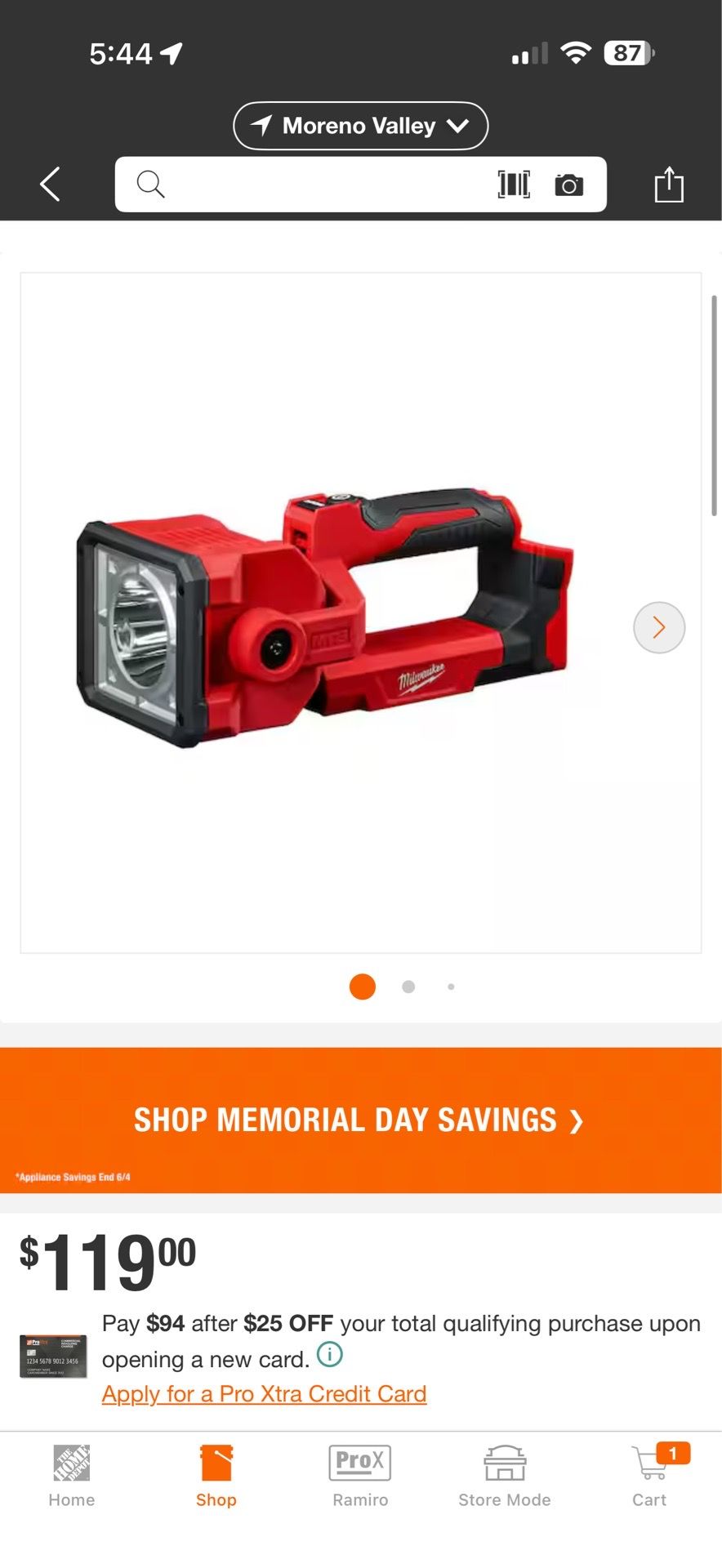 Milwaukee M18 search light