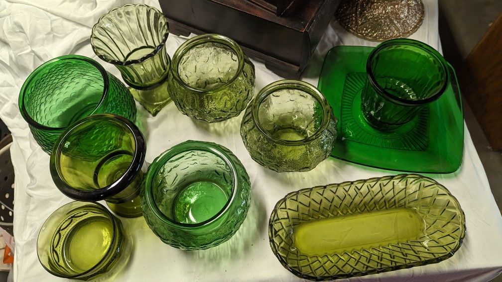 Mix Vintage Green Short Glass Vases