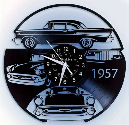 57 Chevy Vinyl Colo Changing Clock  With Remote Control SHIPPING AVAILABLE 