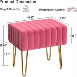 Velvet Vanity Stool -Vanity Chair for Makeup Room Upholstered Footrest Stool Small Bed Bench for Living Room, Bedroom, Dressing Room (Rose Pink