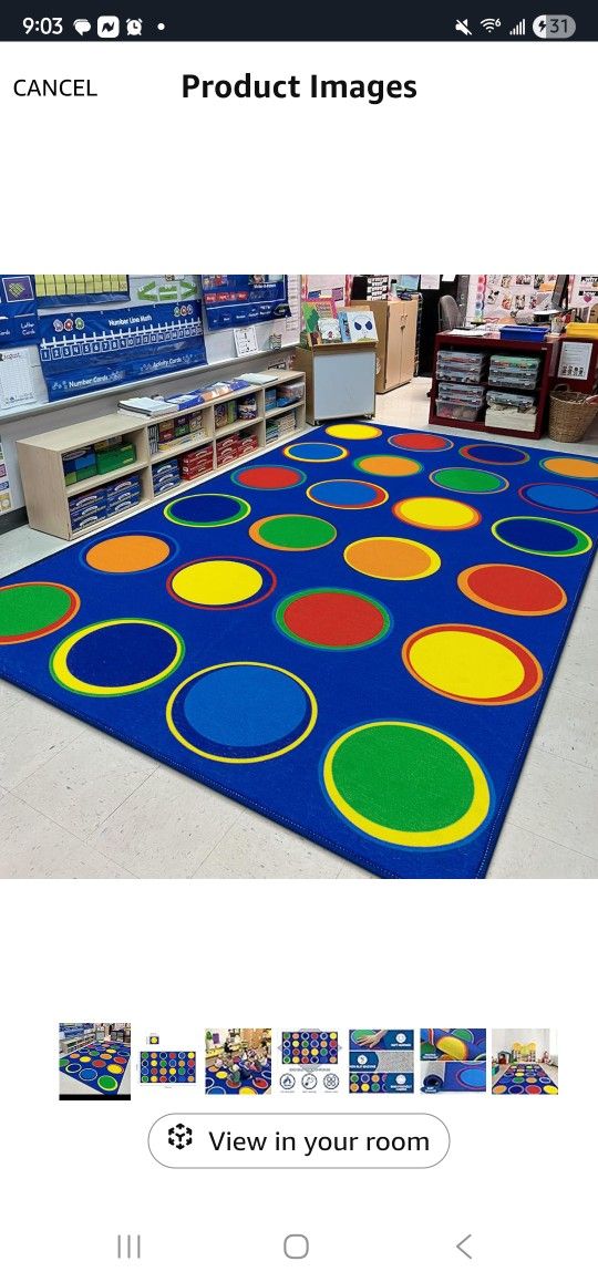 LIVEBOX Sitting Spots Kids Classroom Rug, Washable School Learning Area Rugs, Colorful Preschool Kids Classroom Carpet Non-Slip Playroom Mat