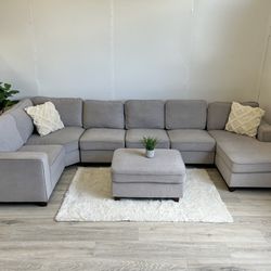 Delivery Available- Light Gray Sectional Couch w/ Ottoman