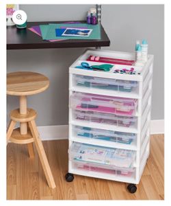 6 Drawer 12" x 12" Scrapbook Rolling Storage Cart with Organizer Top and 6 Clear Cases, White