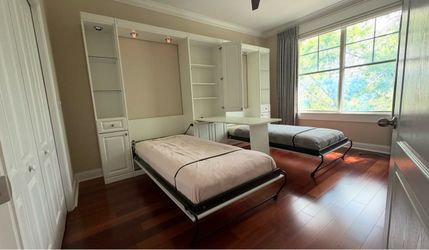 Beds 🛌 Dual (two) Twin Wall Murphy Beds with Cabinets and Desk in middle