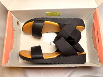 Kensie Women's Black Strappy Comfort Flat Slip-On Sandals US 7 EU 37