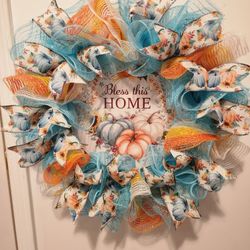 Wreath Handmade Blue and Orange $65
