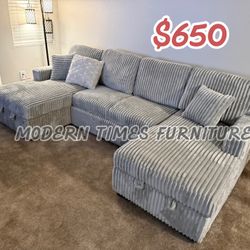 Brand New Double Chaise Sectional/ Thick Corduroy