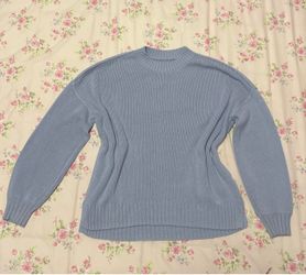 Light Blue Ribbed Knit Mock Neck Sweater