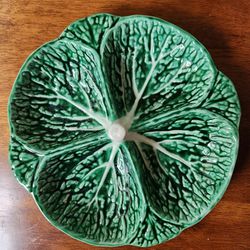 Vintage Secla Green Cabbage Leaf Ceramic Divided 4 Section Plate 