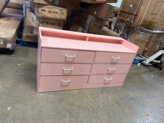 Frmobepts Pink Dresser, Chest of Drawers, Modern 6 Drawer Double Dressers with Deep Drawers, Wide Storage Organizer Cabinet for Living Room, Hallway