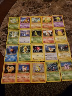 Pokemon base set non-holo cards, bulbasaur, abra, dratini, charmander, machop